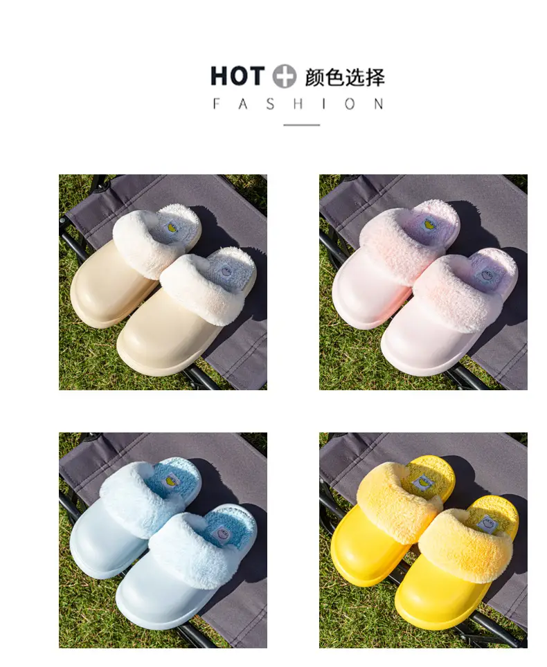 Winter Waterproof Cotton Slippers for Women, Eva Lightweight and Warm Indoor Furry Slippers, Thick-Soled Home Cotton Slippers for Men — feature 9