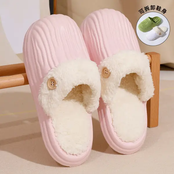 Winter Waterproof Cotton Slippers for Women, Eva Lightweight and Warm Indoor Furry Slippers, Thick-Soled Home Cotton Slippers for Men