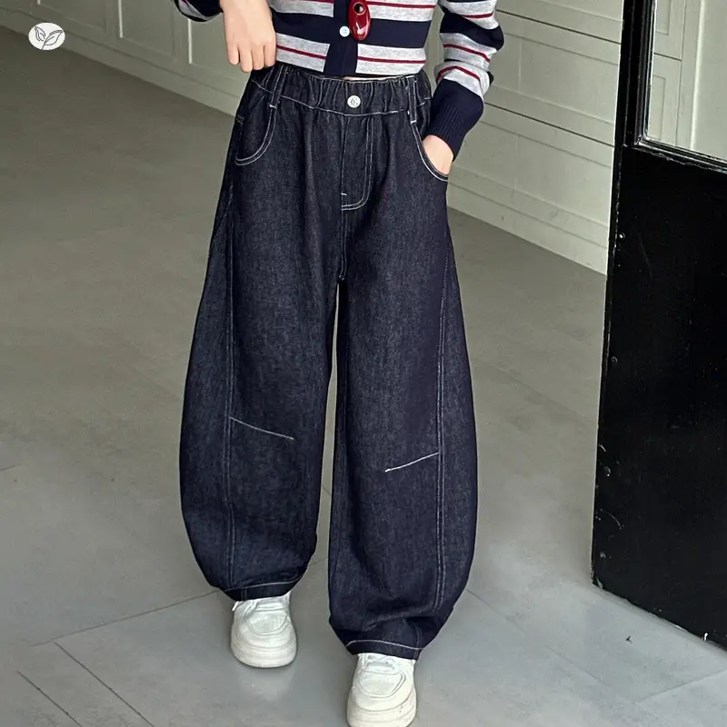 Girls Denim Wide Leg Pants Dark Blue 2025