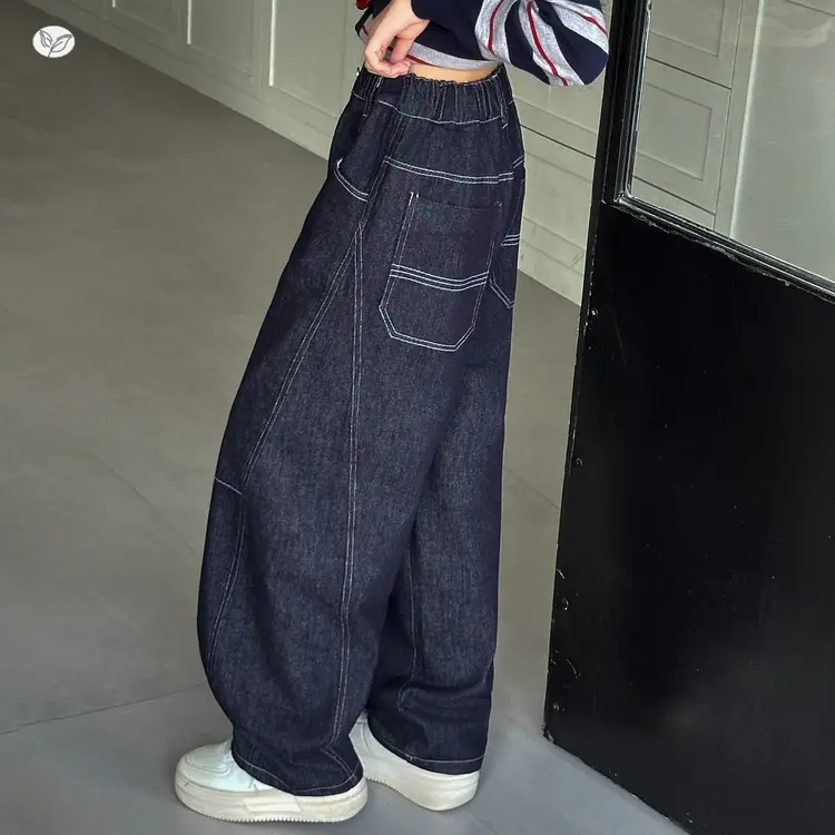 Girls Denim Wide Leg Pants Dark Blue 2025