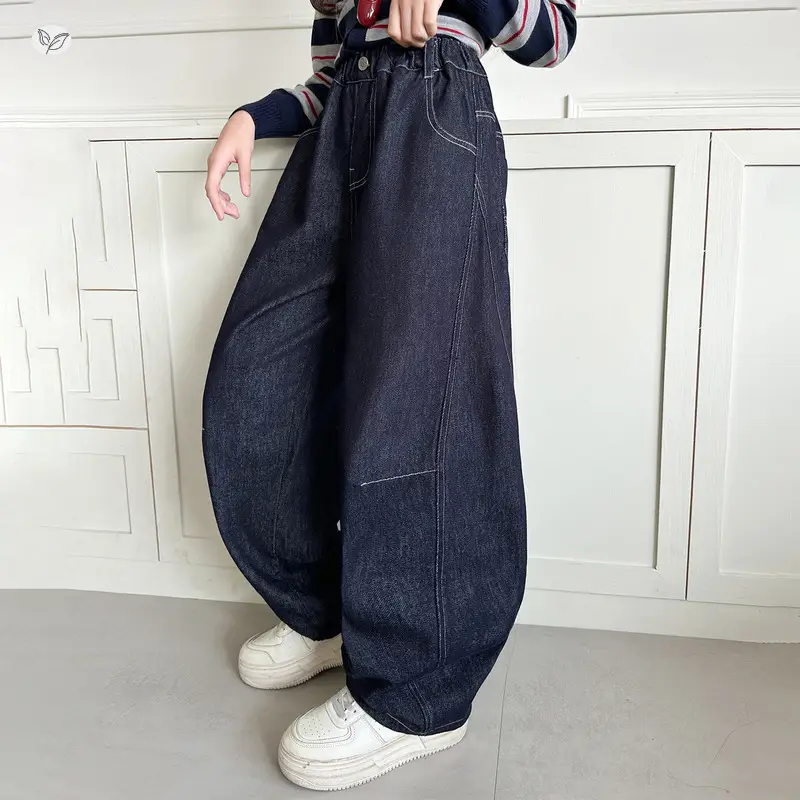 Girls Denim Wide Leg Pants Dark Blue 2025