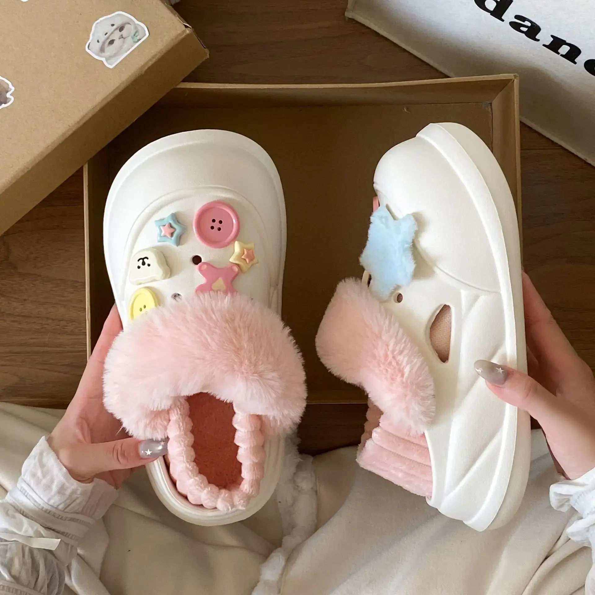 Warm Cotton Detachable Slippers for Women Winter - Image 45