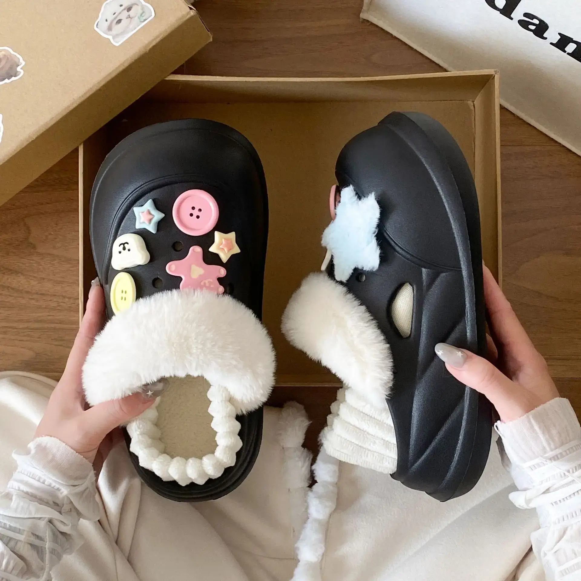 Warm Cotton Detachable Slippers for Women Winter - Image 48