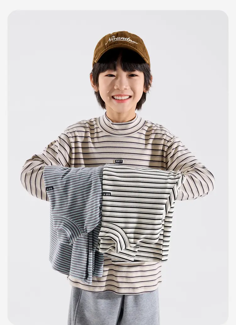 Children's Striped Long Sleeve T-Shirt Grey White — feature 19