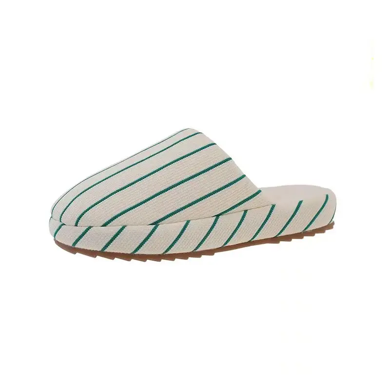 Fashionable Stripesd Furry Slippers for Women, Winter Outer Wear for Couples, Non-Slip Indoor Home Warm Plush Cotton Slippers for Men