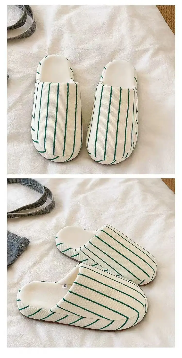 Fashionable Stripesd Furry Slippers for Women, Winter Outer Wear for Couples, Non-Slip Indoor Home Warm Plush Cotton Slippers for Men — feature 4