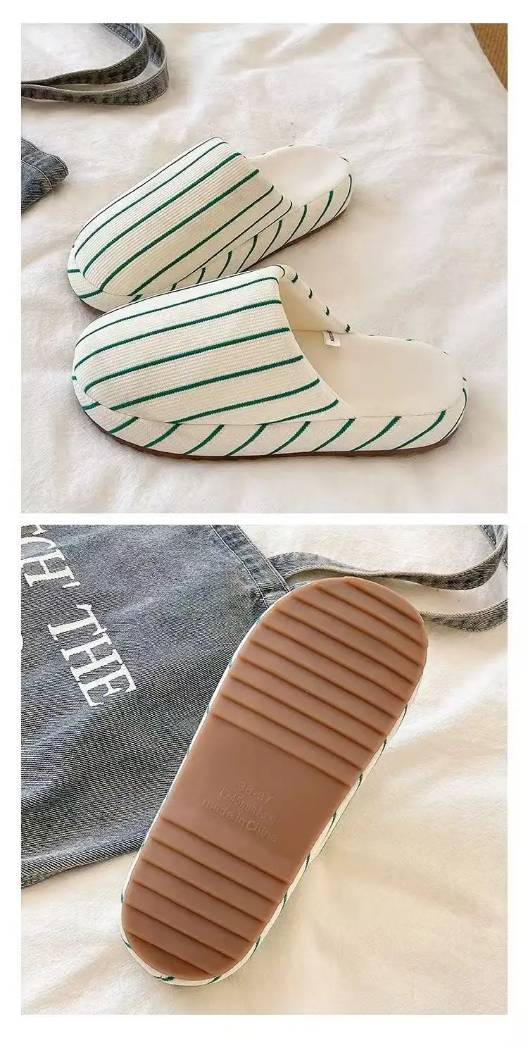Fashionable Stripesd Furry Slippers for Women, Winter Outer Wear for Couples, Non-Slip Indoor Home Warm Plush Cotton Slippers for Men — feature 5
