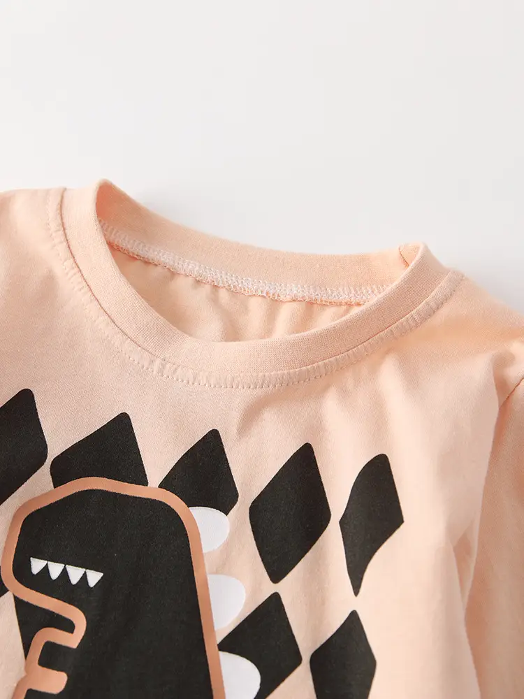 Cross-Border Malwee Boys Round Neck Shirt Peach Black Graphic