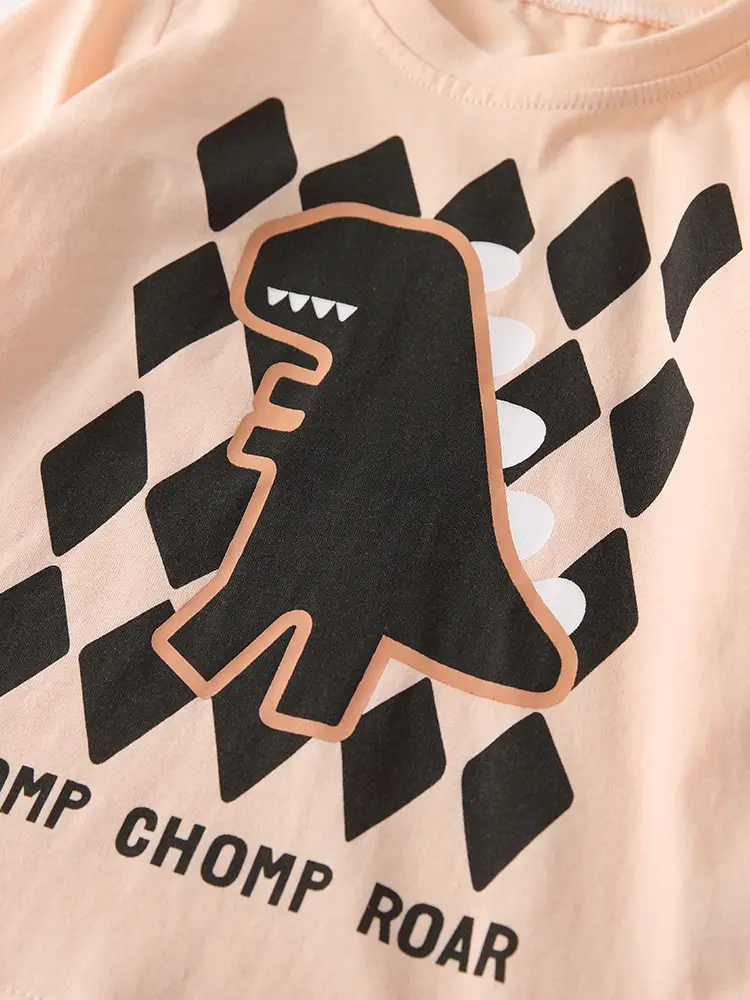 Cross-Border Malwee Boys Round Neck Shirt Peach Black Graphic