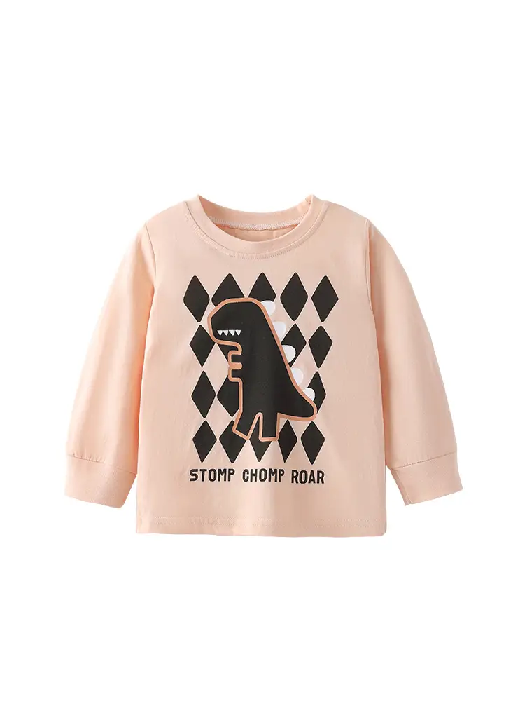 Cross-Border Malwee Boys Round Neck Shirt Peach Black Graphic
