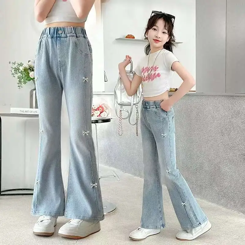 Girls' Flared Jeans Spring and Autumn 2025 New Children's Bell-Bottom Pants for Girls, Big Kids Autumn Outfit, Middle School Students' Pants