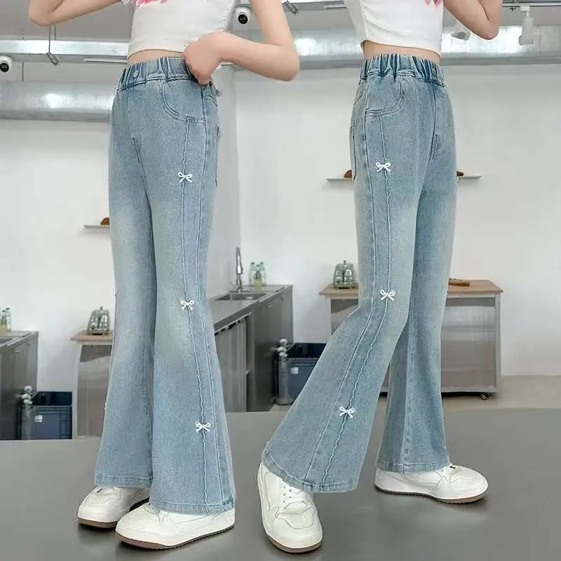 Girls' Flared Jeans Spring and Autumn 2025 New Children's Bell-Bottom Pants for Girls, Big Kids Autumn Outfit, Middle School Students' Pants