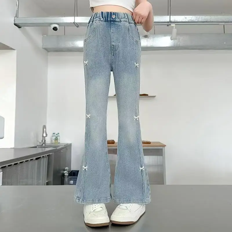 Girls' Flared Jeans Spring and Autumn 2025 New Children's Bell-Bottom Pants for Girls, Big Kids Autumn Outfit, Middle School Students' Pants