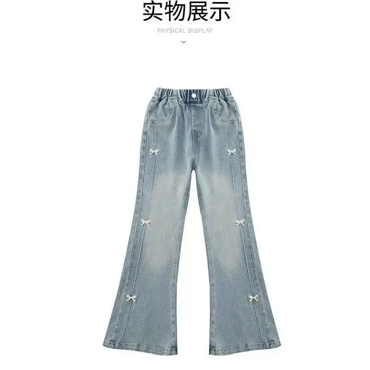 Girls' Flared Jeans Spring and Autumn 2025 New Children's Bell-Bottom Pants for Girls, Big Kids Autumn Outfit, Middle School Students' Pants