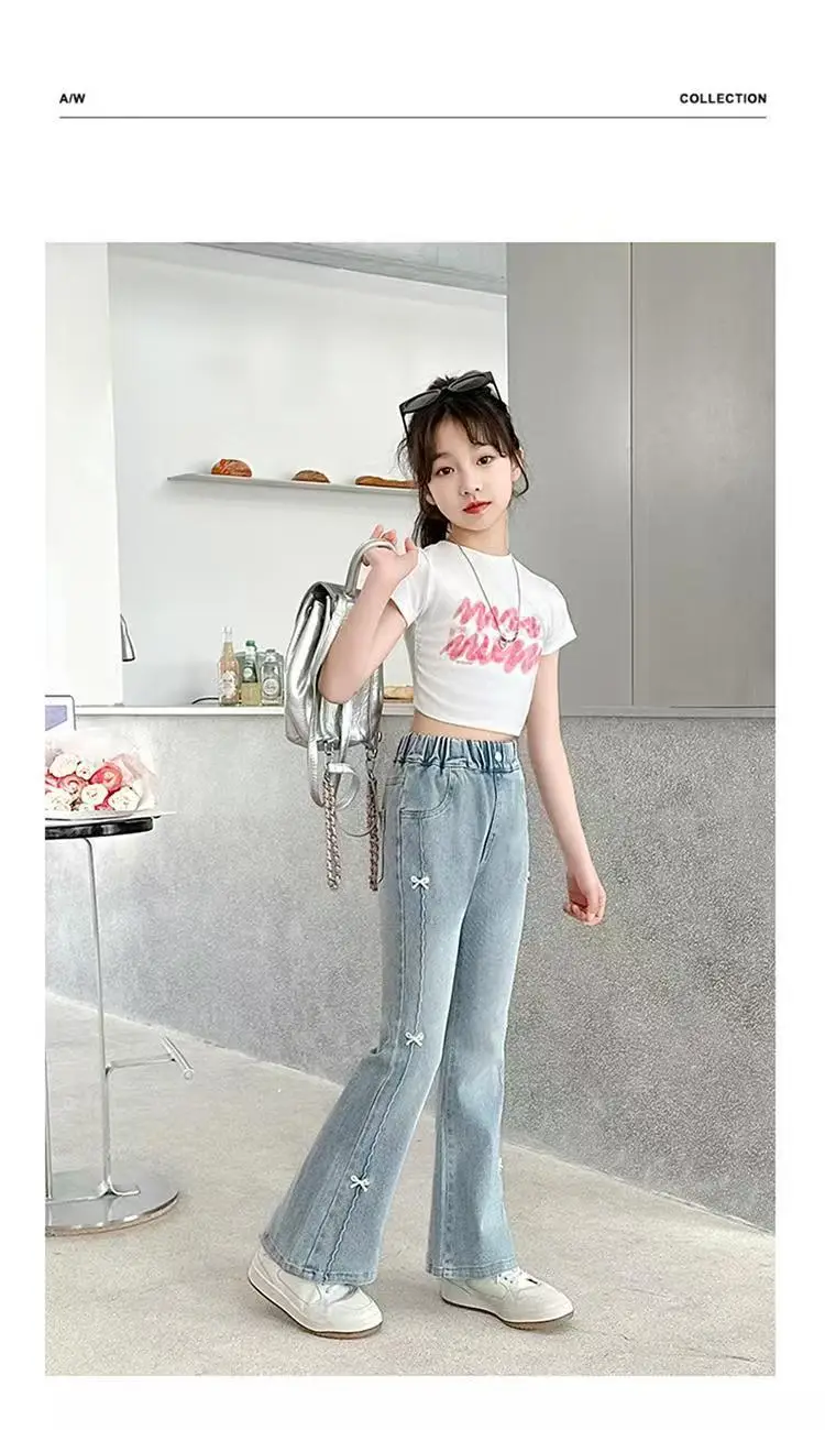 Girls' Flared Jeans Spring and Autumn 2025 New Children's Bell-Bottom Pants for Girls, Big Kids Autumn Outfit, Middle School Students' Pants — feature 16