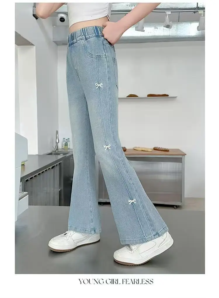 Girls' Flared Jeans Spring and Autumn 2025 New Children's Bell-Bottom Pants for Girls, Big Kids Autumn Outfit, Middle School Students' Pants — feature 18