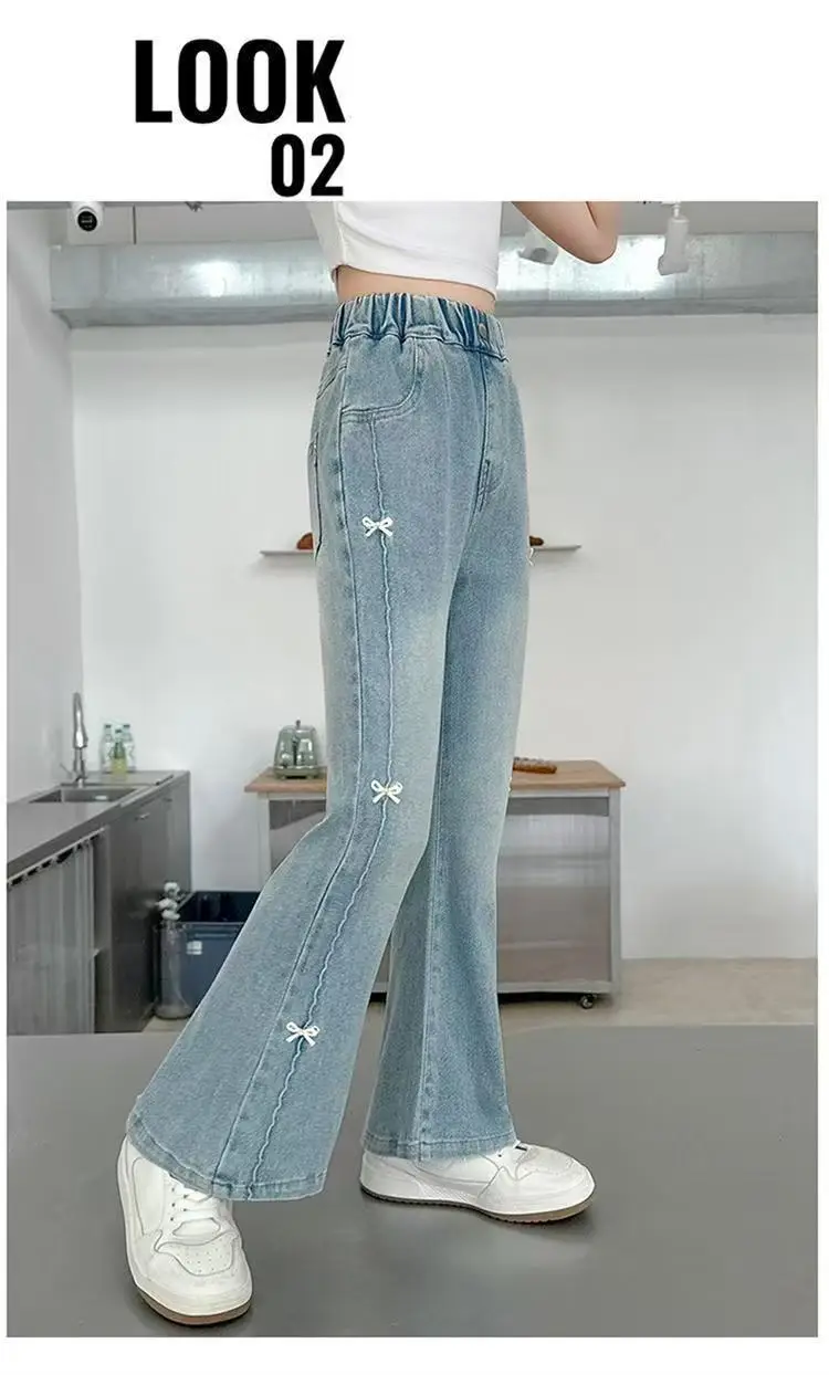 Girls' Flared Jeans Spring and Autumn 2025 New Children's Bell-Bottom Pants for Girls, Big Kids Autumn Outfit, Middle School Students' Pants — feature 19
