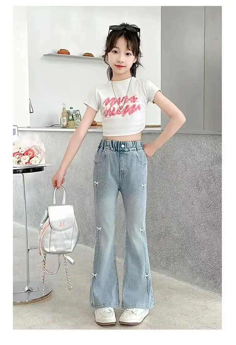 Girls' Flared Jeans Spring and Autumn 2025 New Children's Bell-Bottom Pants for Girls, Big Kids Autumn Outfit, Middle School Students' Pants — feature 22