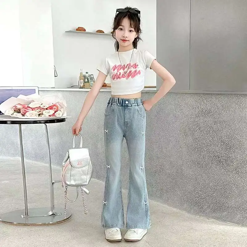 Girls' Flared Jeans Spring and Autumn 2025 New Children's Bell-Bottom Pants for Girls, Big Kids Autumn Outfit, Middle School Students' Pants — feature 4