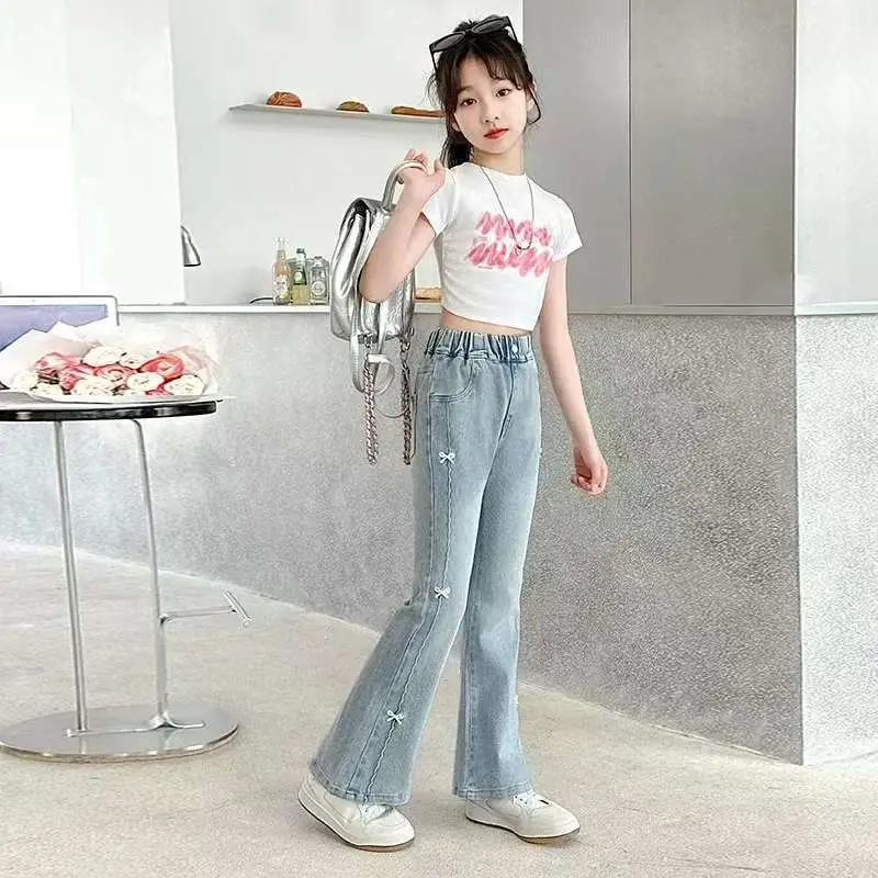 Girls' Flared Jeans Spring and Autumn 2025 New Children's Bell-Bottom Pants for Girls, Big Kids Autumn Outfit, Middle School Students' Pants — feature 5