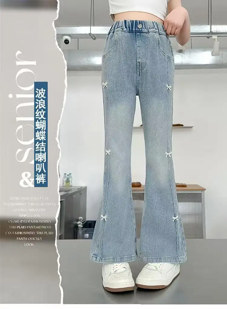 Girls' Flared Jeans Spring and Autumn 2025 New Children's Bell-Bottom Pants for Girls, Big Kids Autumn Outfit, Middle School Students' Pants — feature 8