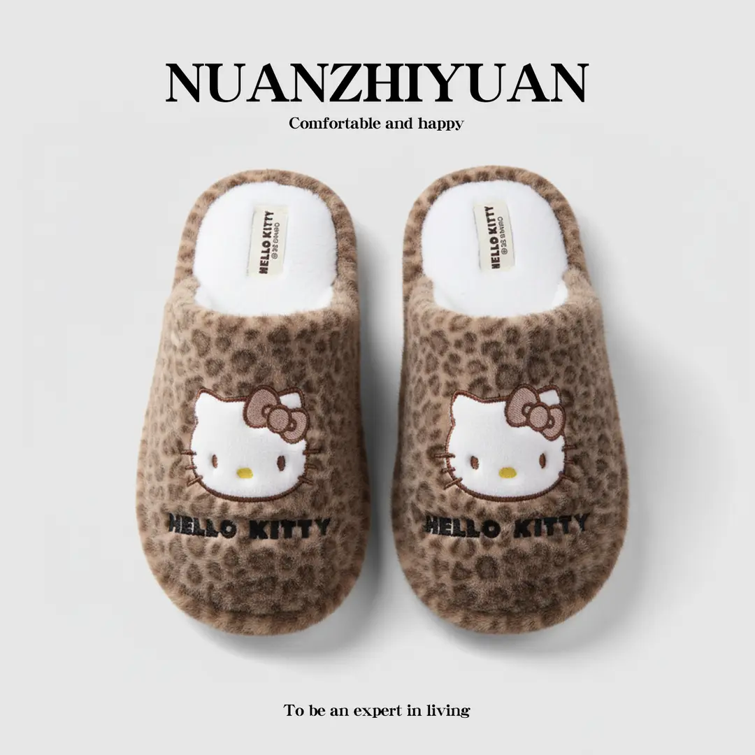 Qidan Shoe Factory Genuine Sanrio Cotton Slippers for Women Autumn and Winter Home Indoor Fleece-Lined Warm Anti-Slip Floor Slippers