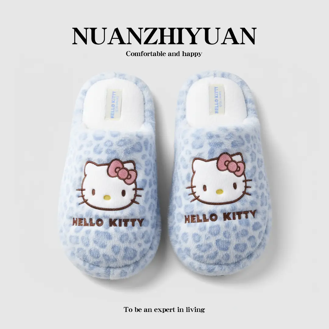 Qidan Shoe Factory Genuine Sanrio Cotton Slippers for Women Autumn and Winter Home Indoor Fleece-Lined Warm Anti-Slip Floor Slippers