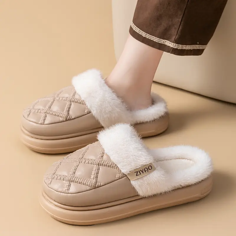 Women Winter Warm PU Leather Slippers - Image 6