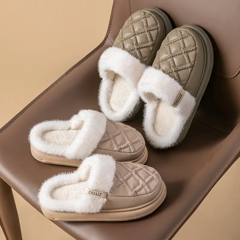 Women Winter Warm PU Leather Slippers - Image 7