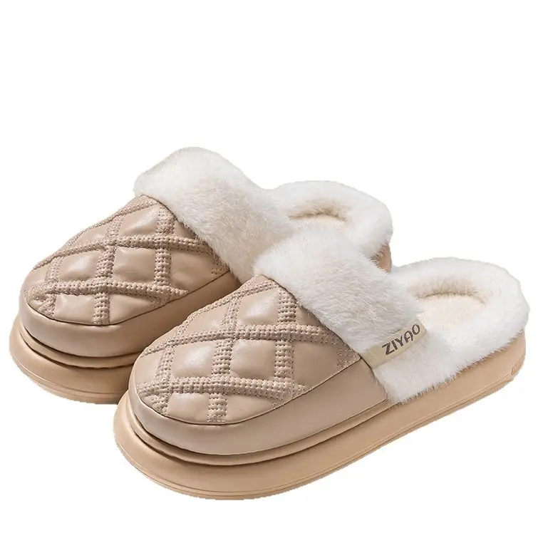 Women Winter Warm PU Leather Slippers - Image 9