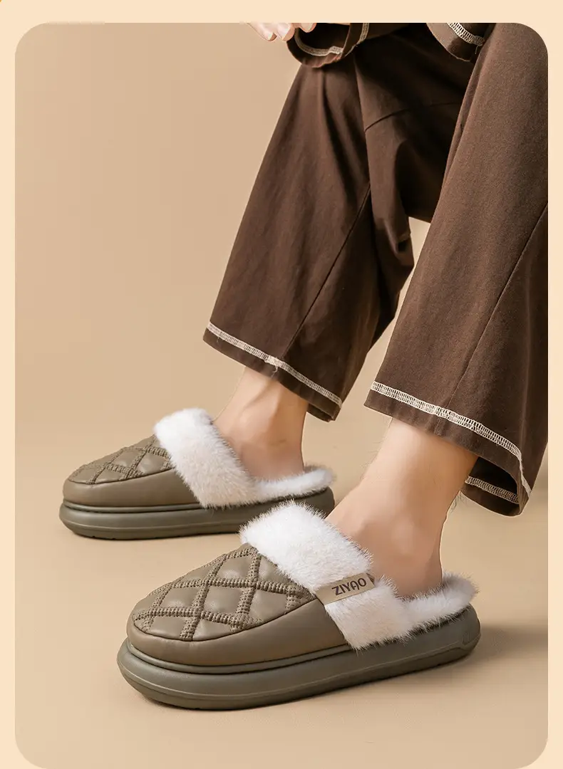 Women Winter Warm PU Leather Slippers — feature 12