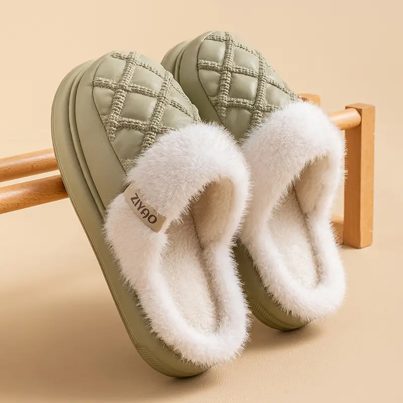 Women Winter Warm PU Leather Slippers - Image 2