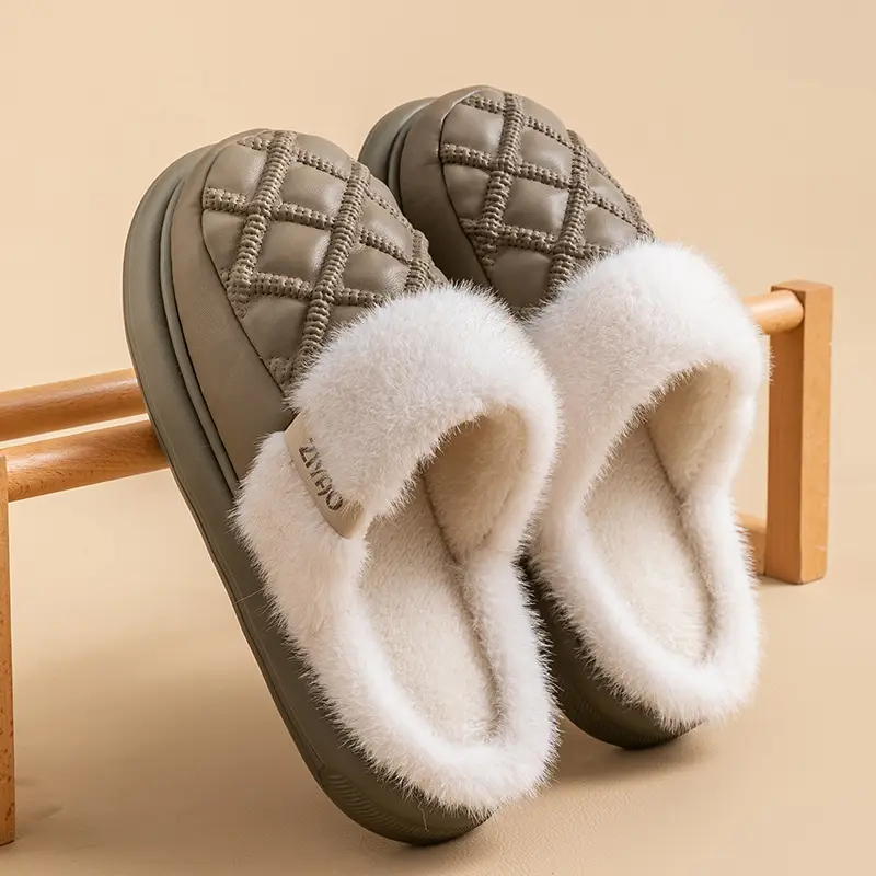 Women Winter Warm PU Leather Slippers - Image 4