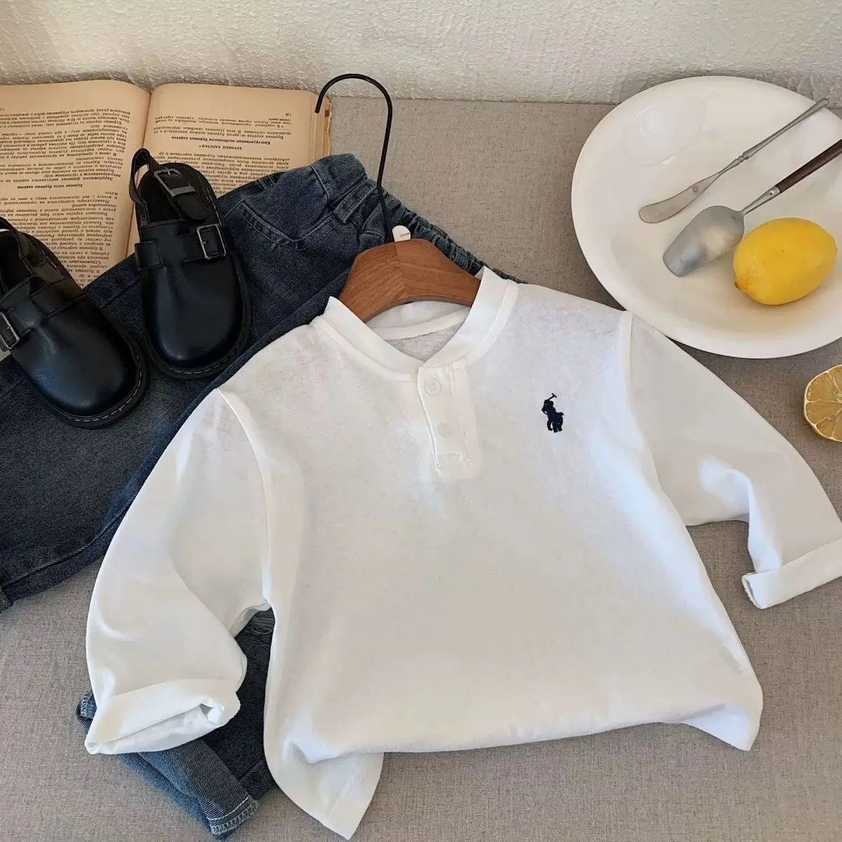Kids Black Polo T-Shirt Long Sleeve V Neck 2025 - Image 5