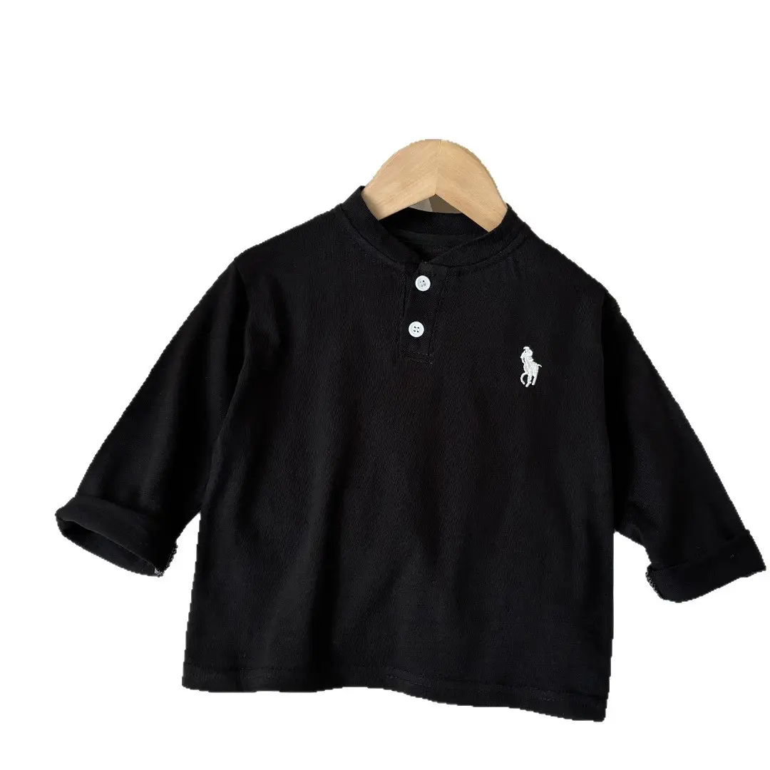 Kids Black Polo T-Shirt Long Sleeve V Neck 2025 - Image 8