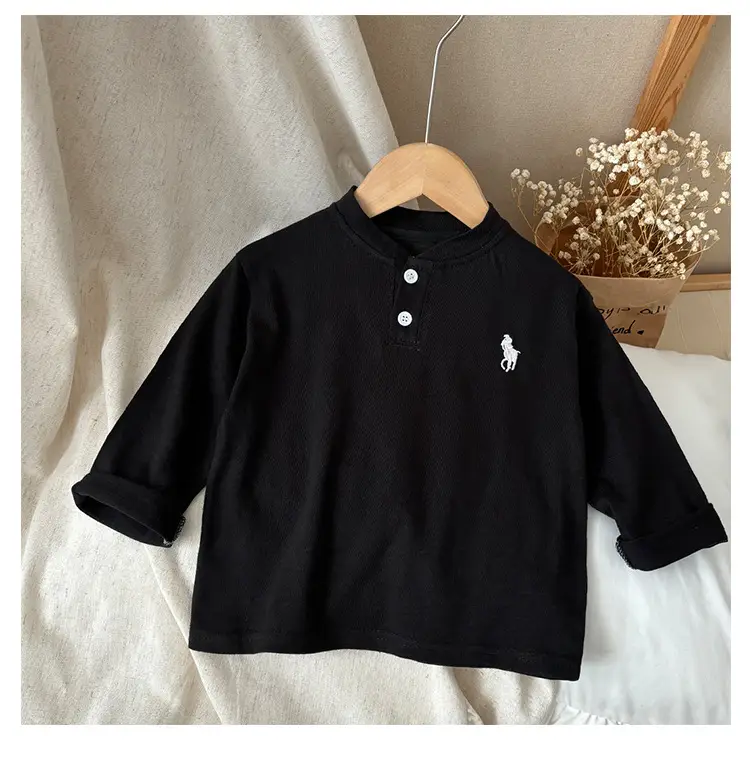 Kids Black Polo T-Shirt Long Sleeve V Neck 2025 — feature 10