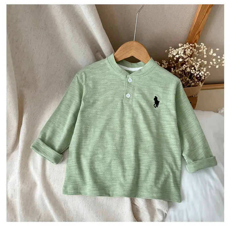 Kids Black Polo T-Shirt Long Sleeve V Neck 2025 — feature 11