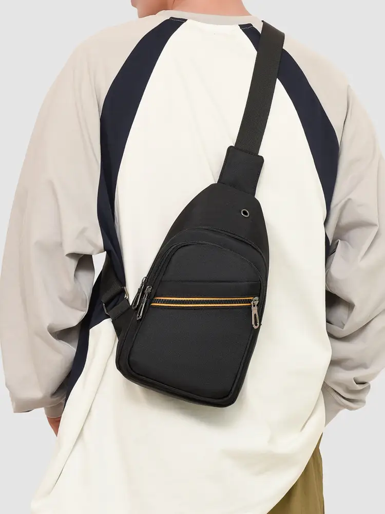 Men's Blue & Black Crossbody Shoulder Bag with Yellow Zipper - Image 5
