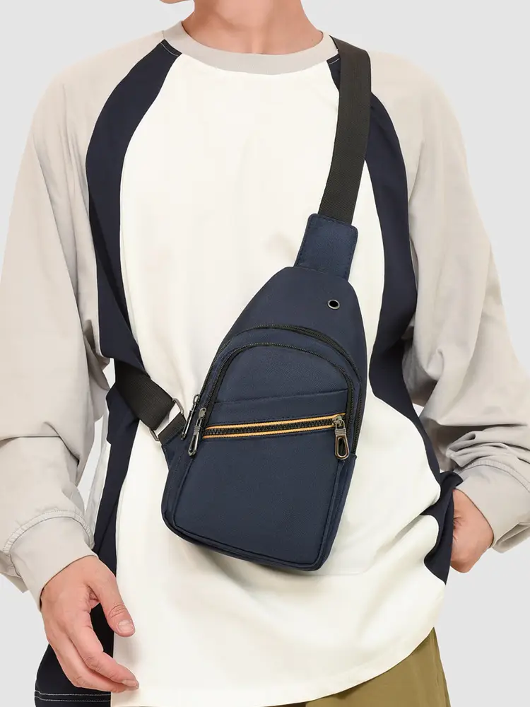 Men's Blue & Black Crossbody Shoulder Bag with Yellow Zipper - Image 6