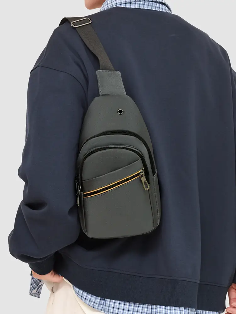 Men's Blue & Black Crossbody Shoulder Bag with Yellow Zipper - Image 7