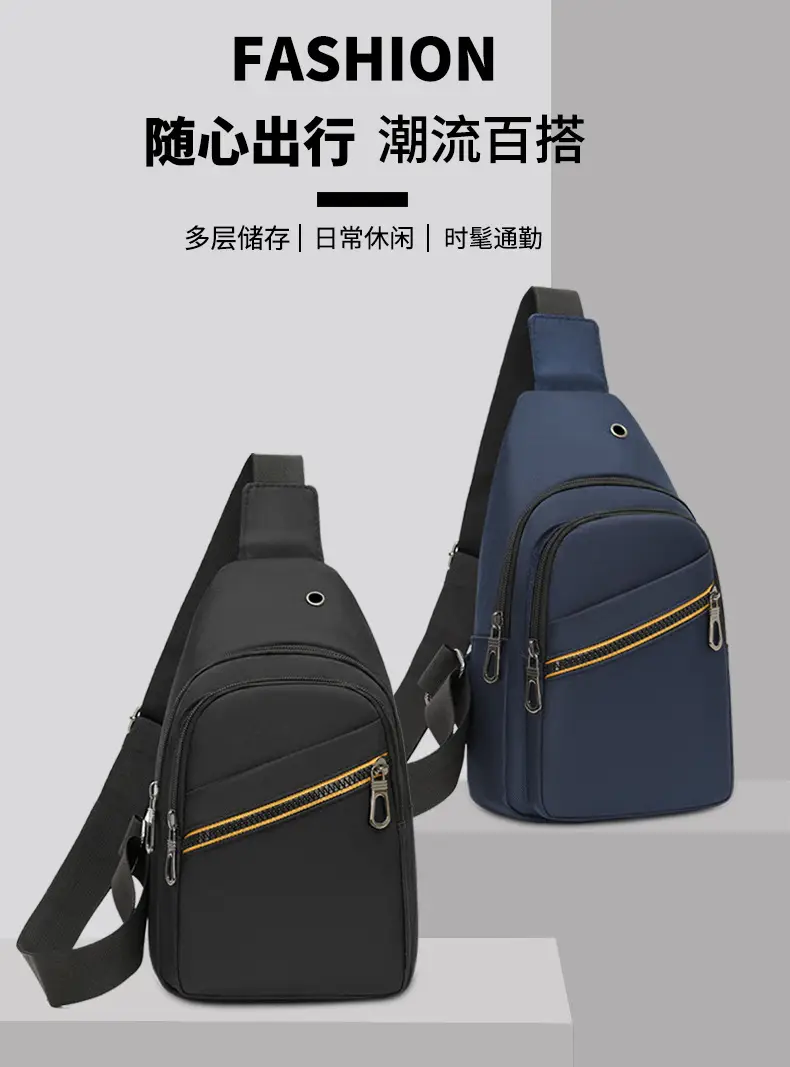 Men's Blue & Black Crossbody Shoulder Bag with Yellow Zipper — feature 1