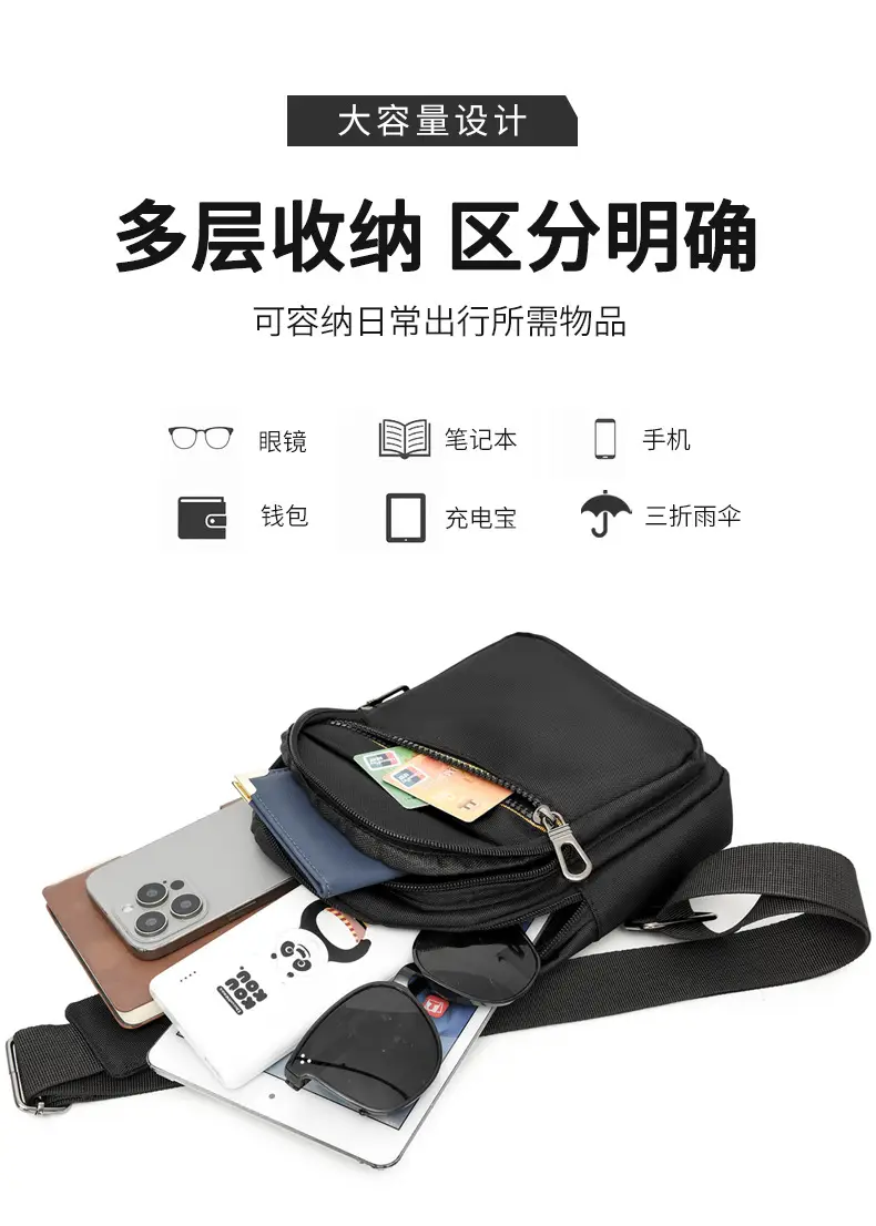 Men's Blue & Black Crossbody Shoulder Bag with Yellow Zipper — feature 6