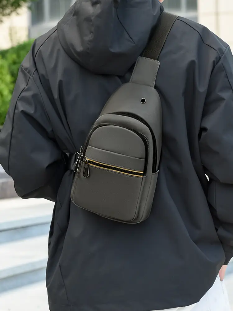 Men's Waterproof Nylon Crossbody Bag Blue Black Multi Compartment - Image 5