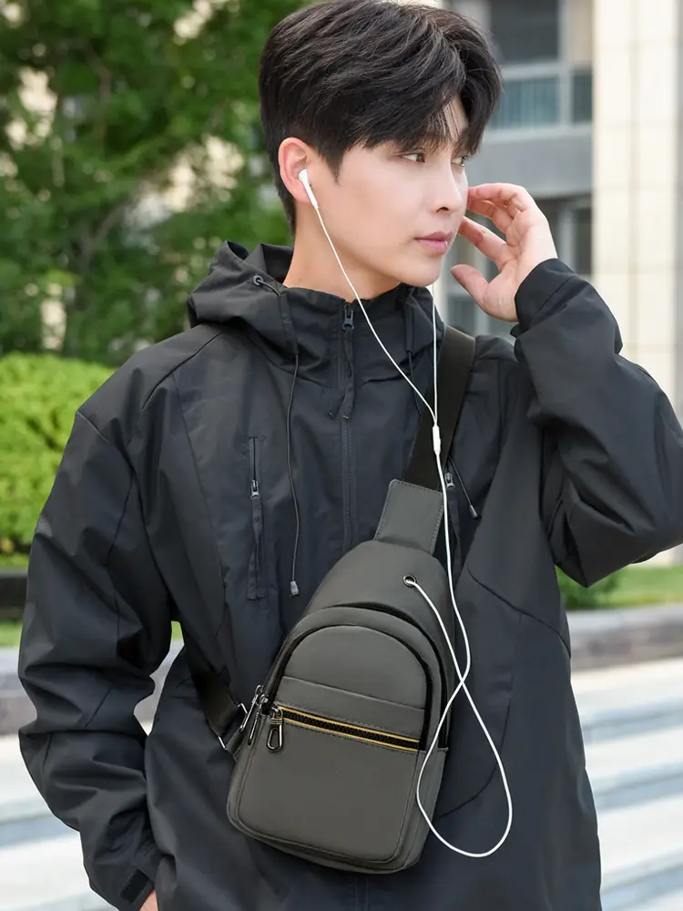 Men's Waterproof Nylon Crossbody Bag Blue Black Multi Compartment - Image 6