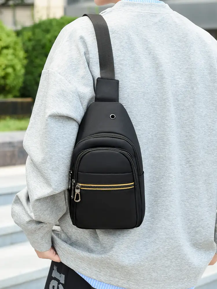 Men's Waterproof Nylon Crossbody Bag Blue Black Multi Compartment - Image 7