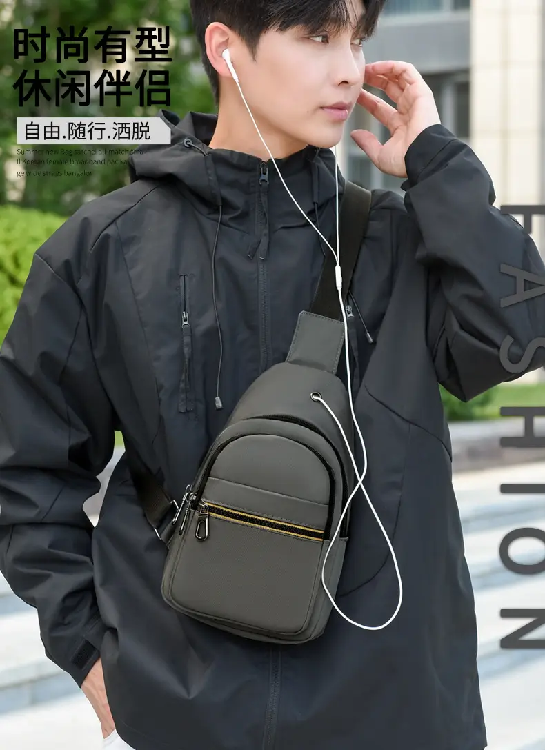 Men's Waterproof Nylon Crossbody Bag Blue Black Multi Compartment — feature 2