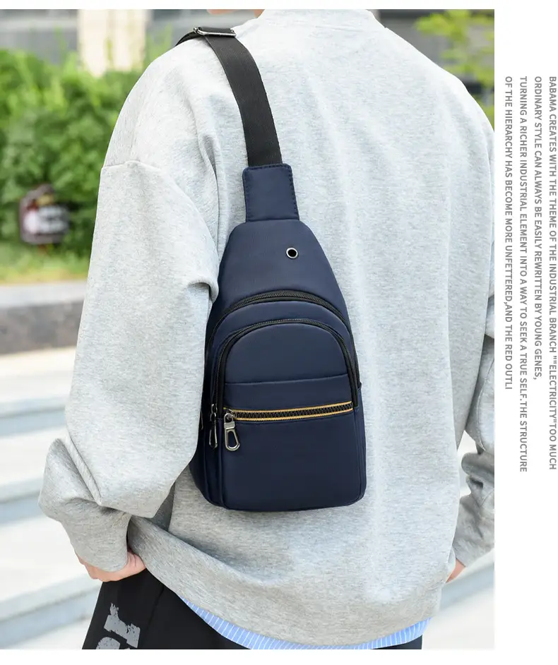 Men's Waterproof Nylon Crossbody Bag Blue Black Multi Compartment — feature 20