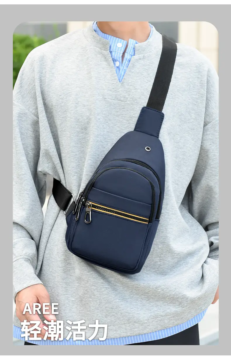 Men's Waterproof Nylon Crossbody Bag Blue Black Multi Compartment — feature 21