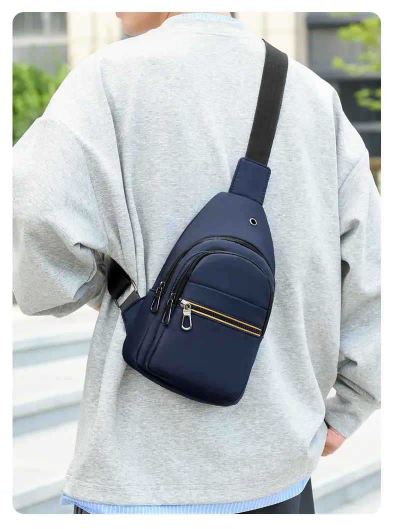 Men's Waterproof Nylon Crossbody Bag Blue Black Multi Compartment — feature 22