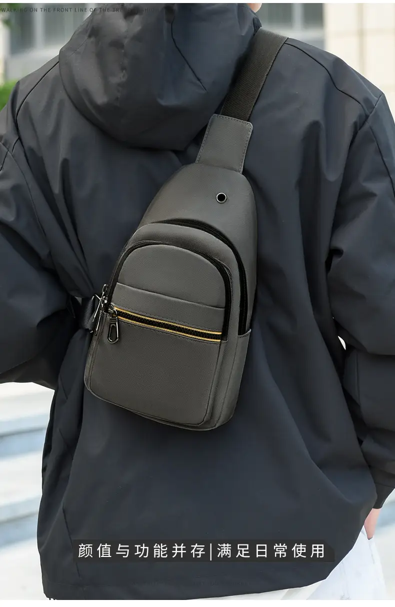 Men's Waterproof Nylon Crossbody Bag Blue Black Multi Compartment — feature 5